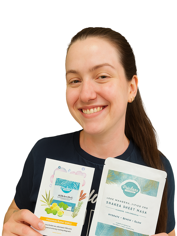 Home 138 A happy Namaste Skincare & Wellness class participant in Las Vegas, proudly holding skincare products after a session.