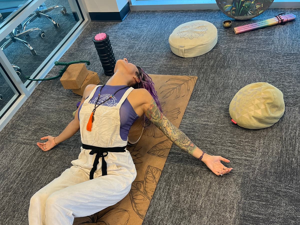 Client receiving an energy healing treatment at Namaste Skincare & Wellness during a personalized wellness session.